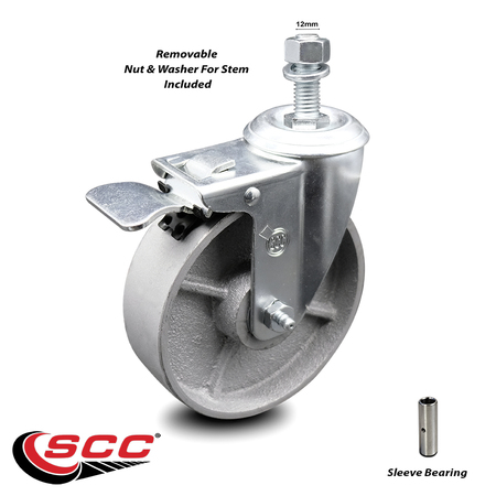 Service Caster 5 Inch Semi Steel Swivel 12mm Stem Caster with Total Lock Brake SCC SCC-TSTTL20S514-SSS-M1215